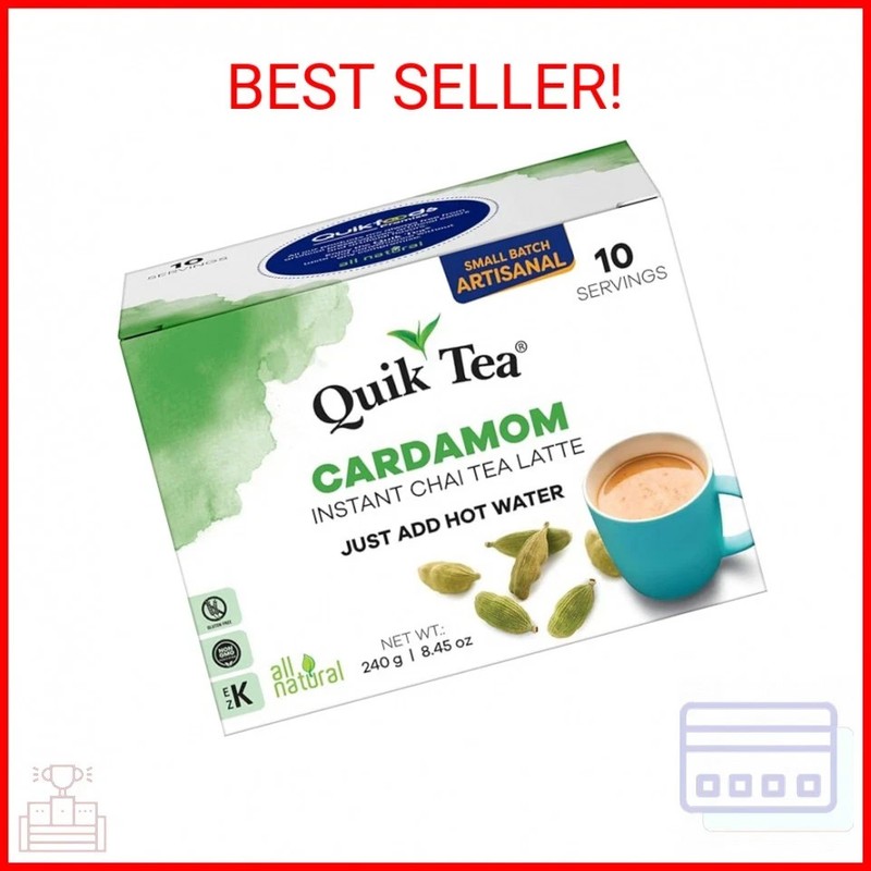 QuikTea Cardamom Instant Chai Tea Latte – 10 Count Single Box – Superfood Antiox