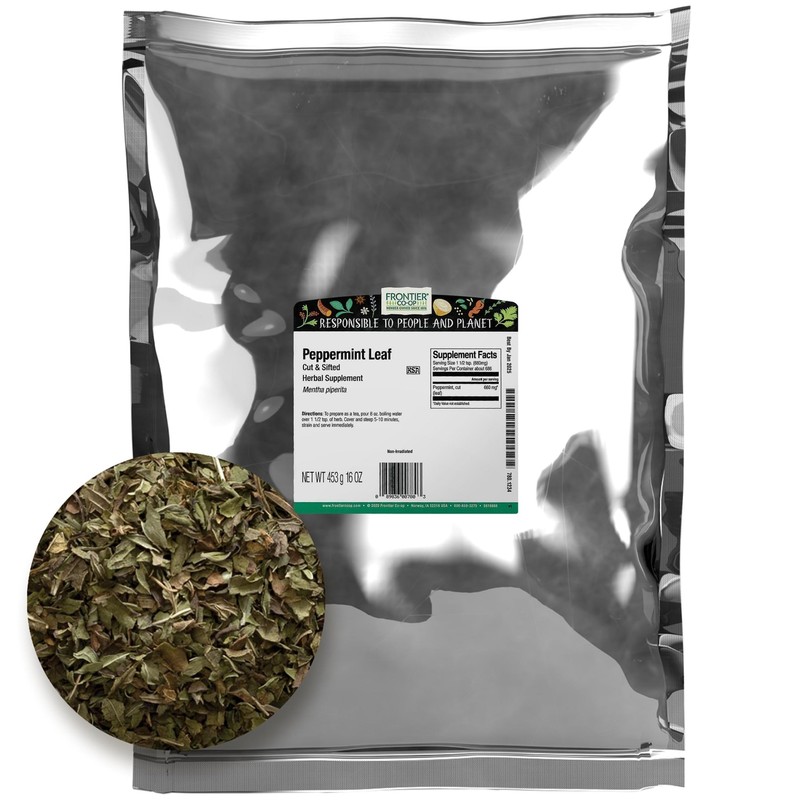 Frontier Co op Cut and Sifted Peppermint Leaf 16 Ounce Non Irradiated Mint Tea