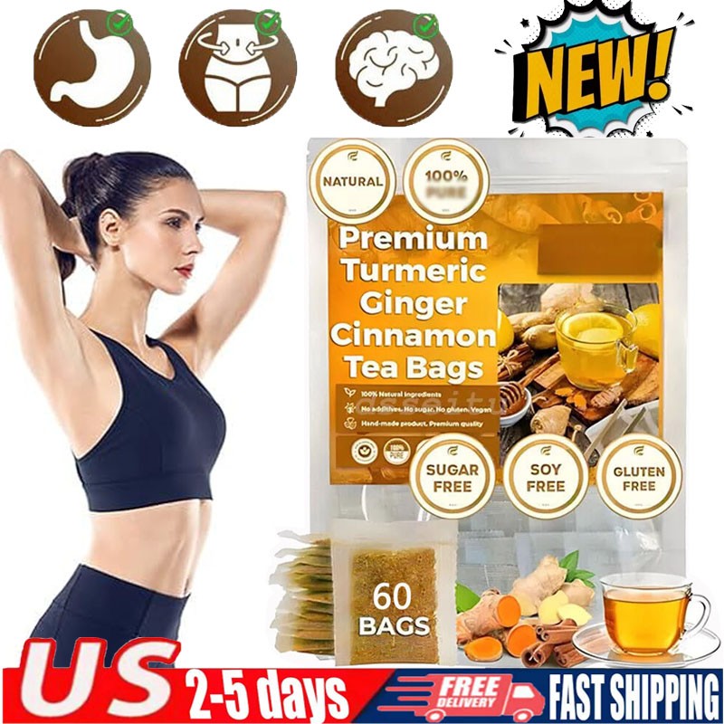 Turmeric, Ginger, Cinnamon Tea Bags, 100% Natural & No Additives & Caffeine Free