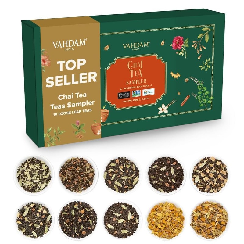 , Assorted Loose Leaf Chai Tea Sampler (10 Flavors, 50+ Servings) | Indian Ex…
