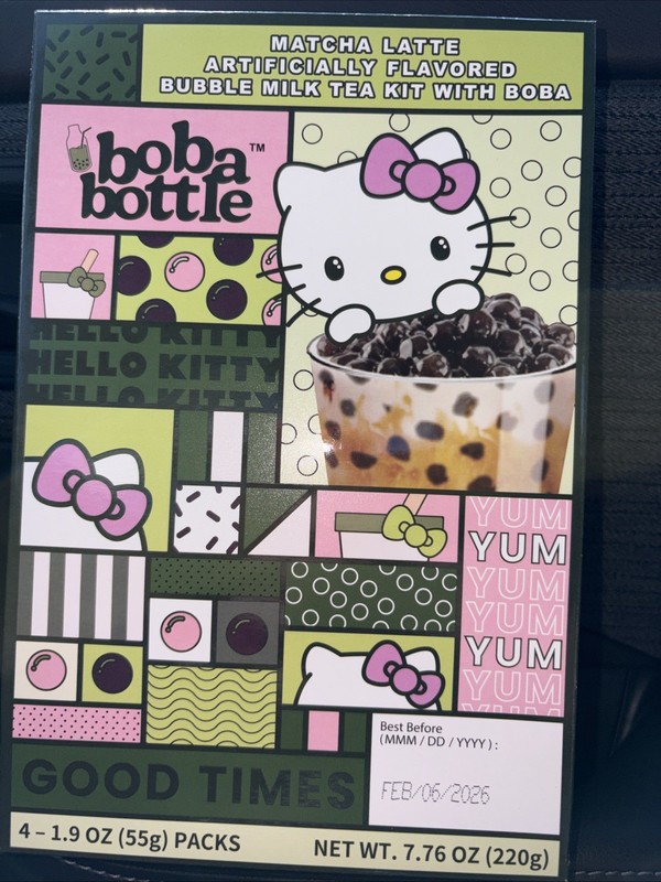 BOBA BOTTLE HELLO KITTY GREEN MATCHA FLAVOR MILK TEA KIT WITH BOBA 👅💦