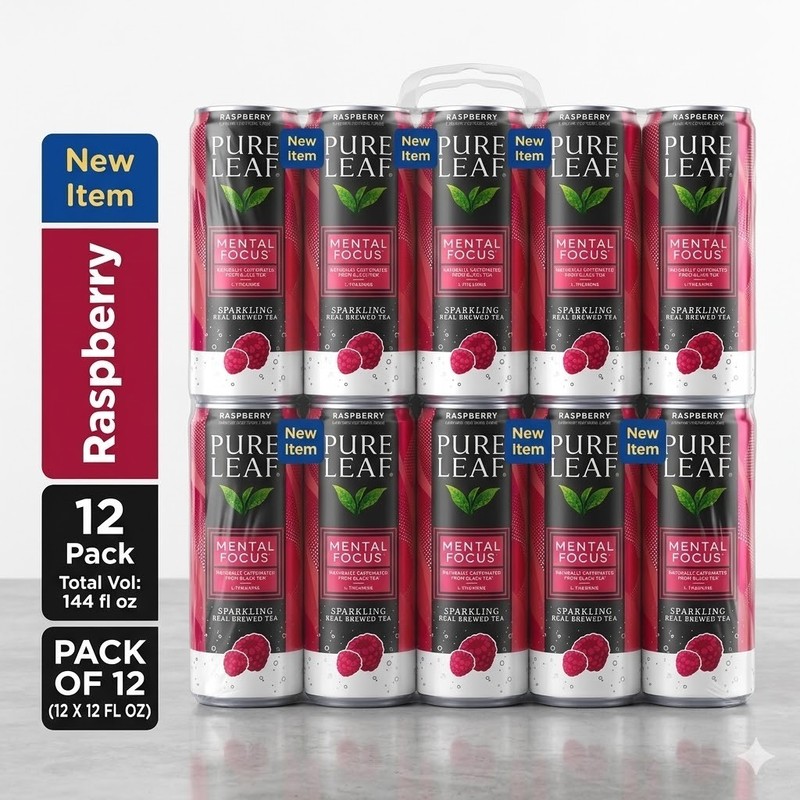 Pure Leaf Raspberry Sparkling Tea 12oz 12 Pack Cans Refreshing Beverage