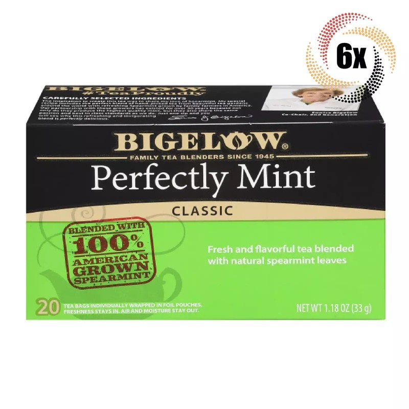 Bigelow Perfectly Mint (Formerly Plantation Mint) Tea Bags 20 count x 6 120 bags