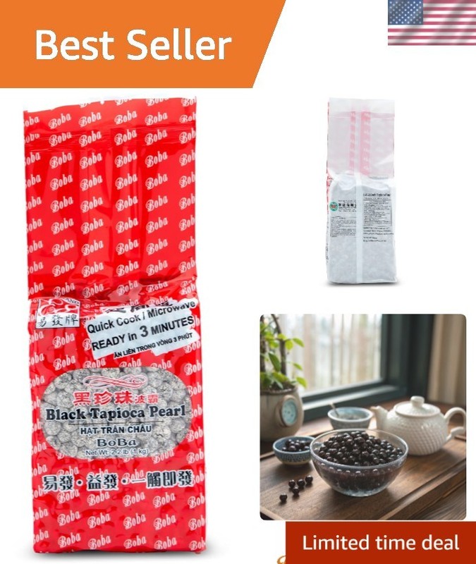 Versatile Black Tapioca Pearls - Quick Cook Boba for Drinks & Desserts, 2.2 LB