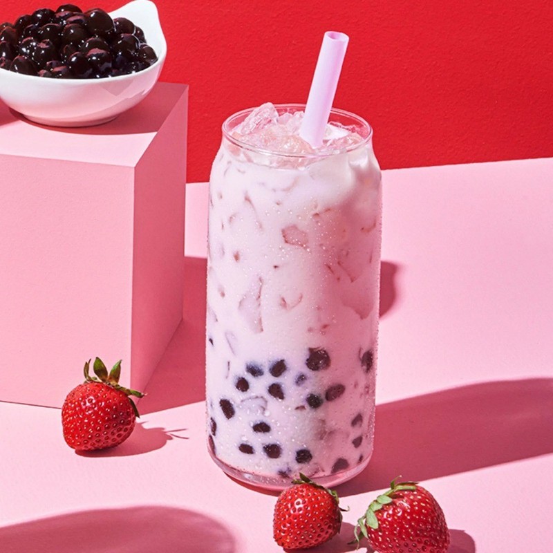 Instant Bubble Tea Kit Strawberry Flavor Milk Tea 3 Servings Tapioca Pearls gallery
