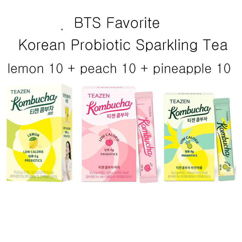 TEAZEN Kombucha 30 Sticks Set – Lemon & Peach & Pineapple | BTS Favorite
