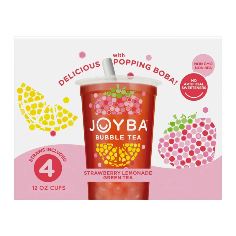 Joyba Strawberry lemonade green Tea bubble tea, 12 fl oz Cup (Pack of 4)……..