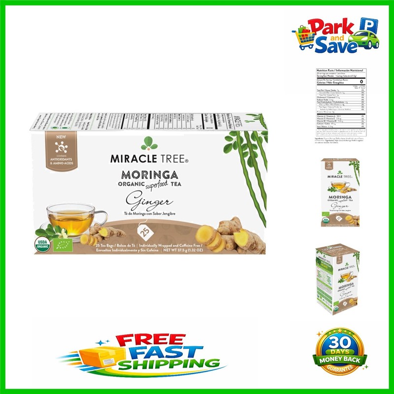 Caffeine-Free Organic Ginger Moringa Tea – 25 Bags for Stress Relief & Energy