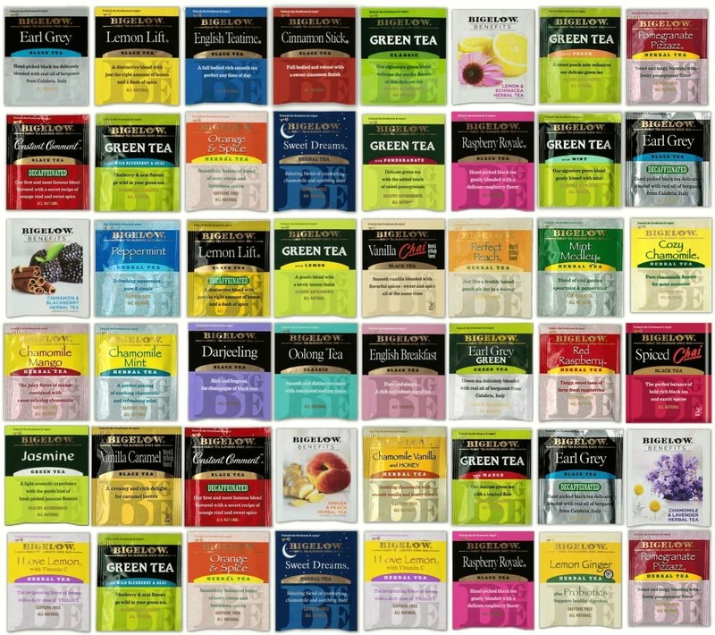 Bigelow Tea Bags – Sampler Variety Pack – Green, Black, Herbal, English, 48 & 96