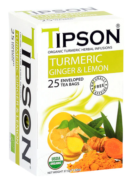 Tipson Turmeric Natural Herbal Infusions USDA Organic 25 Ceylon Tea Bags – 30g