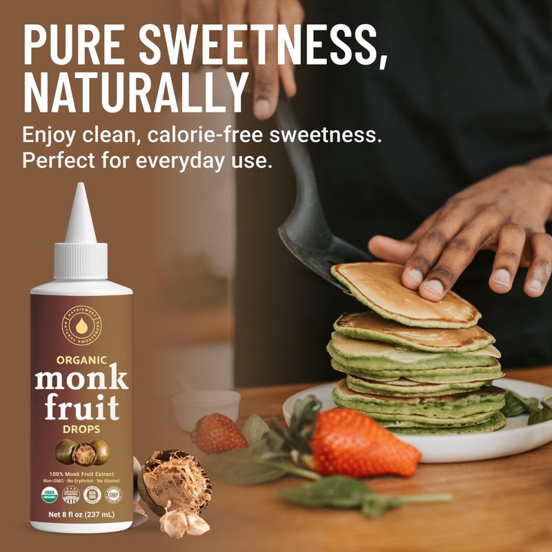 Organic Monk Fruit Liquid Sweetener Drops, 100% Pure Extract, Zero Sugar & No... gallery