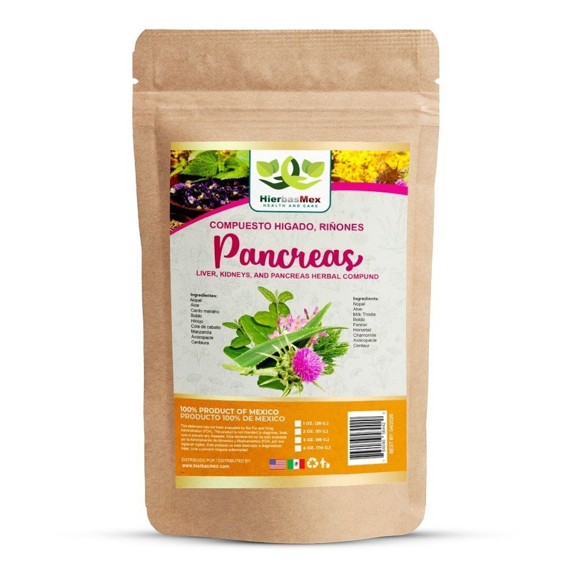Pancreas Compuesto Te Herbal. Liver, Kidney Herbal Compound Tea, 4 Oz. Hmex