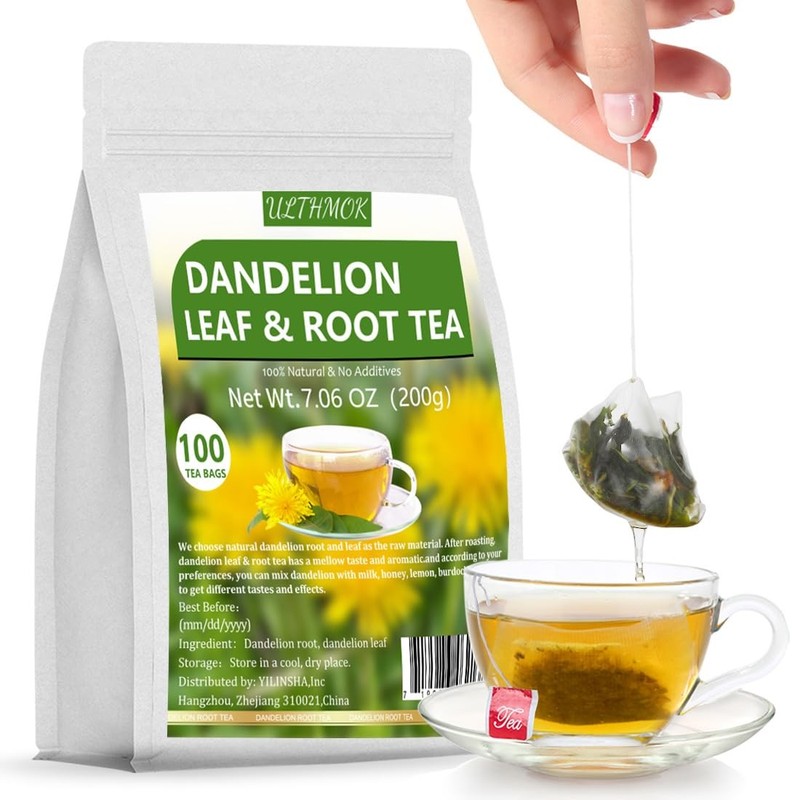 Dandelion Tea 100-Leaf & Root Herbal Tea Bags for Liver & Kidney Health Detox