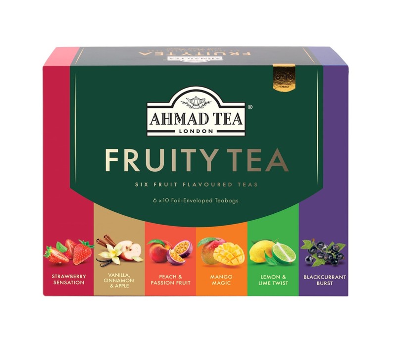 Fruity Tea Assorted Sampler Gift Box - 60 Caffeinated Foil Teabags, Black & Gree gallery