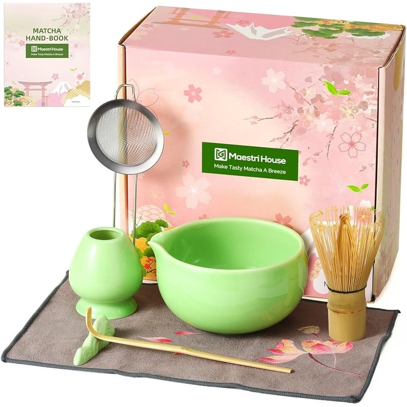 Complete Matcha Set 7 Piece Kit Bamboo Whisk Matcha Bowl Tea Ceremony Gift New