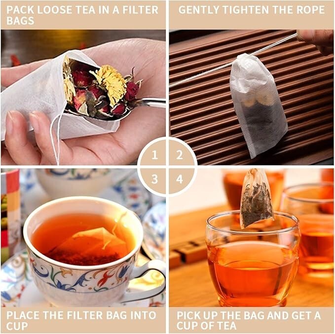 400 Pack Disposable Drawstring Tea Filter Bags Safe & Natural Unbleached Paper gallery