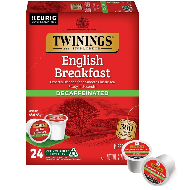 Twinings Decaffeinated English Breakfast Black Tea K-Cup Pods for Keurig 24 Ct