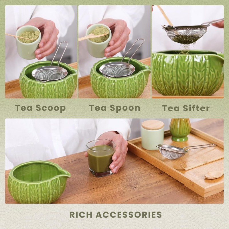 Matcha Whisk Set, Cactus Ceramic Matcha Set Includes Matcha Bowl, Matcha Whis... gallery
