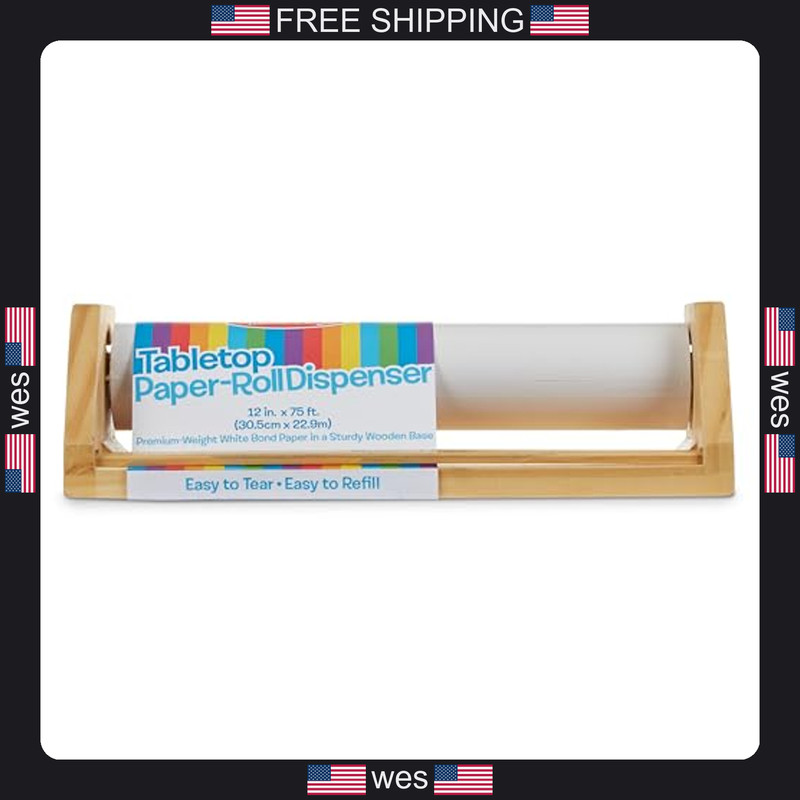 Melissa & Doug Wooden Tabletop Paper Roll Dispenser with 12? x 75-Foot White