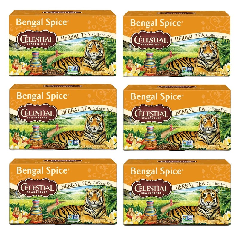 Bengal Spice Herbal Tea, Caffeine Free, 20 Tea Bags Box, (P