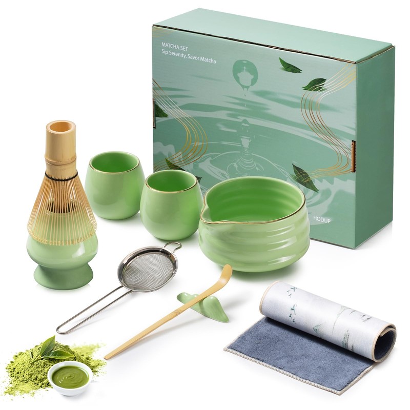 9-Piece Japanese Matcha Set, 18oz Ceramic Bowl with 2 Gold-Inlaid Cups, Handc…