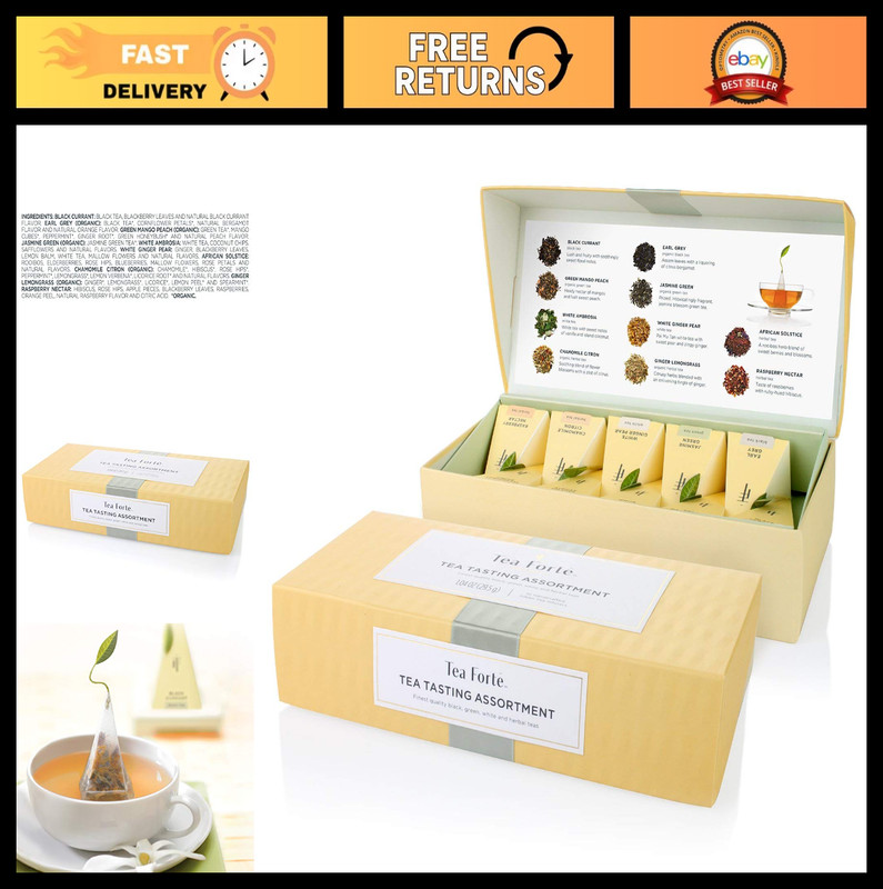Premium Tea Sampler Gift Set – 10 Assorted Flavors, Individually Wrapped Pyramid