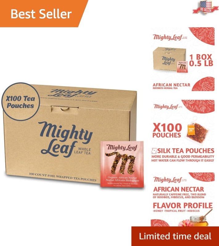 Organic African Nectar Rooibos Tea – 100 Whole Leaf Pouches for Flavorful Bliss
