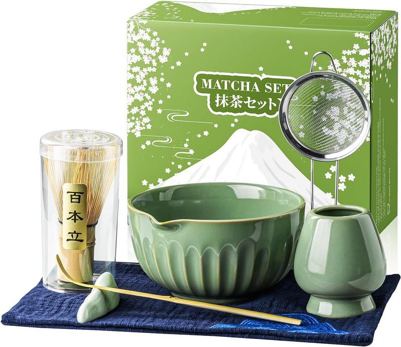 Matcha Whisk Set, Matcha Kit Includes Ceramic Matcha Bowl, 7 Pcs Matcha Tea Gree
