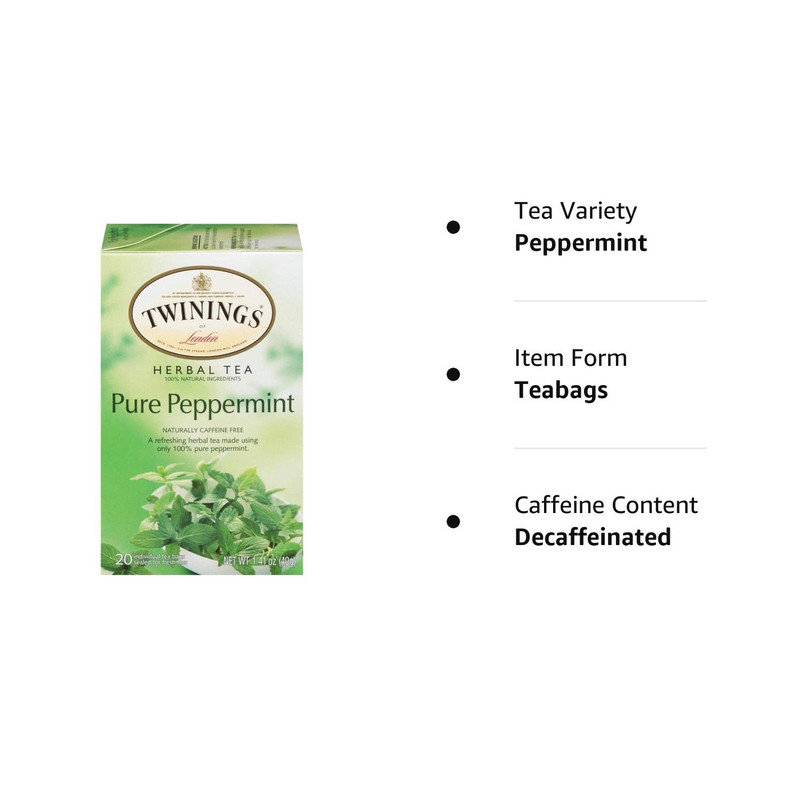 Pure Peppermint Individually Wrapped Tea Bags, 20 Count (Pack of 6), Fresh Minty gallery