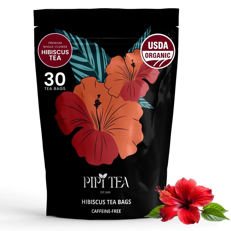 PiPi Tea Organic Hibiscus Tea Bags – Caffeine Free Herbal Tea Rich in Antioxi…
