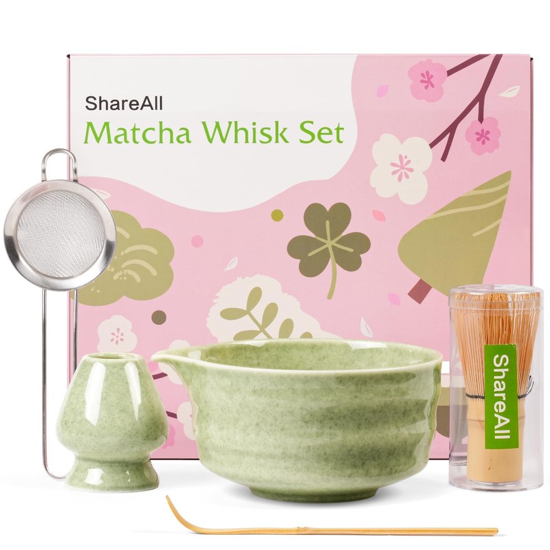 SHAREALL Matcha Set, 5 Pcs Matcha Whisk Set Includes Ceramic Matcha Bowl with...