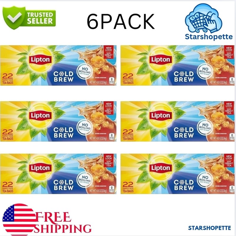 6pk Lipton Cold Brew Iced tea, ZeroCalories, no boiling needed, 22 Total TeBags
