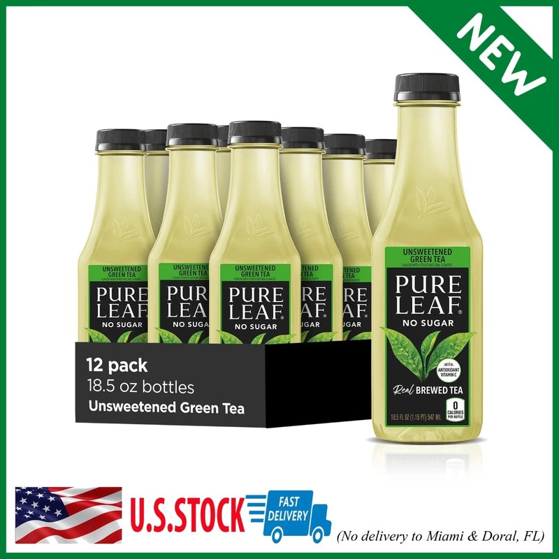 Pure Leaf Iced Tea Unsweetened Green Tea 18.5 Oz Bottles 12 Pack