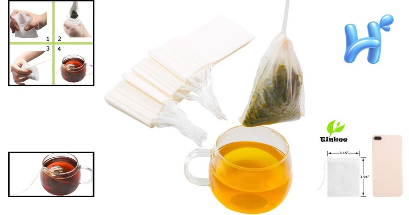 Biodegradable Tea Filter Bags with Drawstring - Set of 100, 3.15 x 3.94 Inch gallery