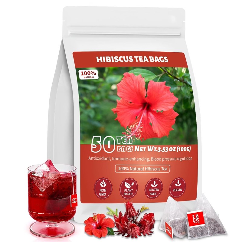 Hibiscus Tea Bags, 100% Natural Hibiscus Flowers Herbal High Blood Pressure Tea
