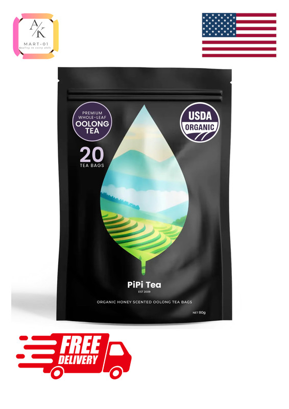 PiPi Tea Organic Oolong Tea Bags – Whole Leaf, 20 Bags 4g Each – Cortisol & C…