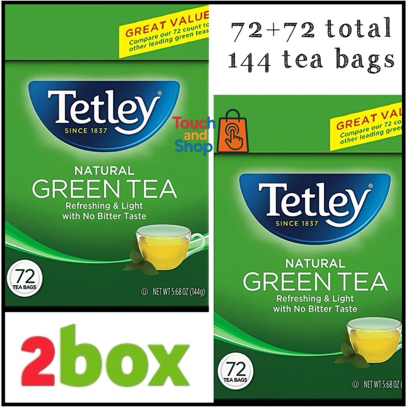 Tetley Natural Green Tea 2 Box Total 144 Bags Refreshing & light NWT 144g EA