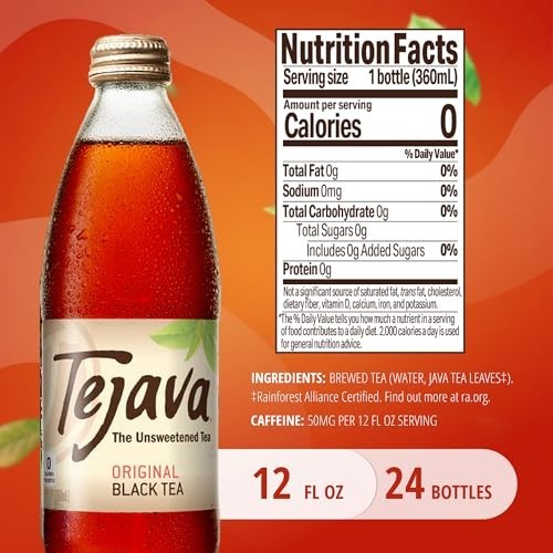 Tejava Unsweetened Black Iced Tea, 24 Pack 12oz Bottles, No Sugar. gallery