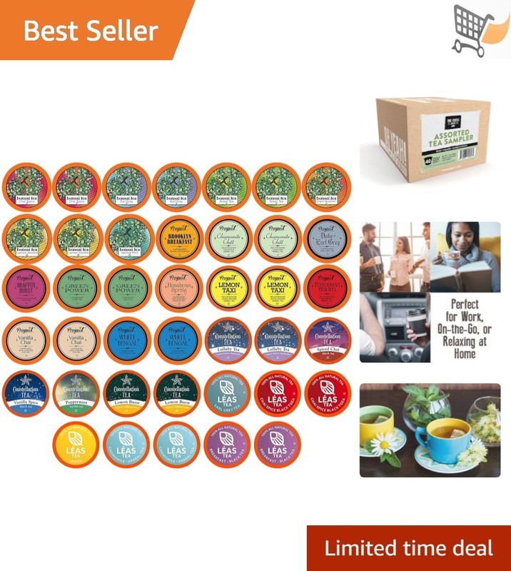 Assorted Tea Sampler Pack for Keurig 40 Pods Black Green Herbal Tea