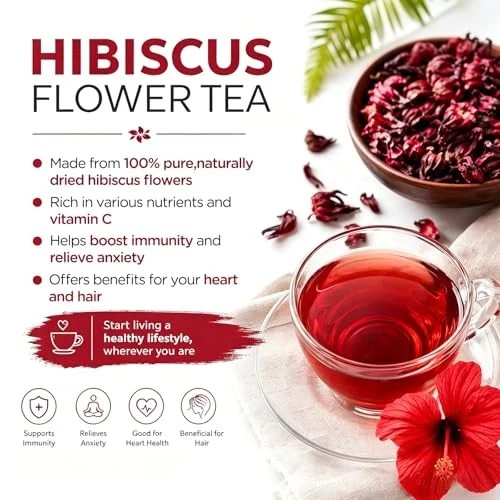 Hibiscus Tea Bags 100 Count – 100% Pure Natural Dried Hibiscus Flowers US gallery
