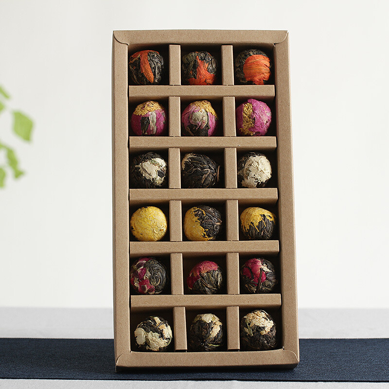 Handmade Ball-shaped Assorted Flowers Flowering Pu-erh Tea Raw 18 Pcs (120g) gallery
