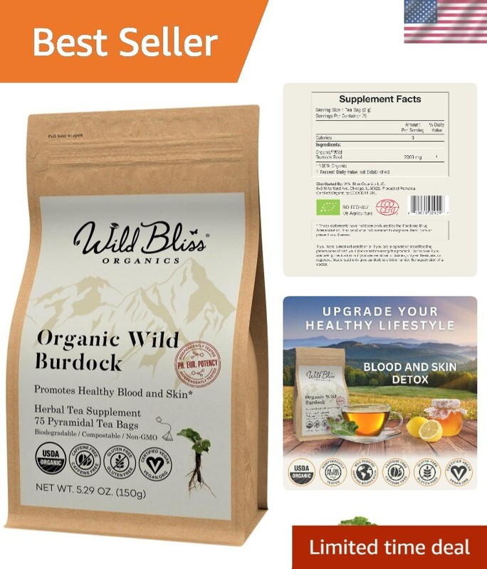 Organic Burdock Root Tea – Caffeine-Free Detox Support – 75 Plant-Based Bags