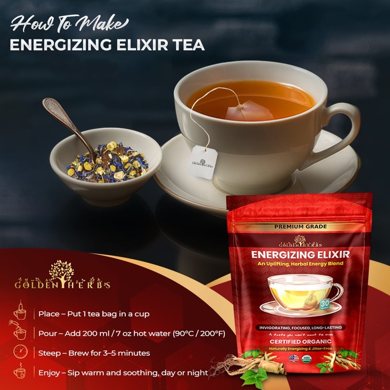Golden Herbs Energizing Elixir Herbal Tea Natural Energy & Focus Support gallery