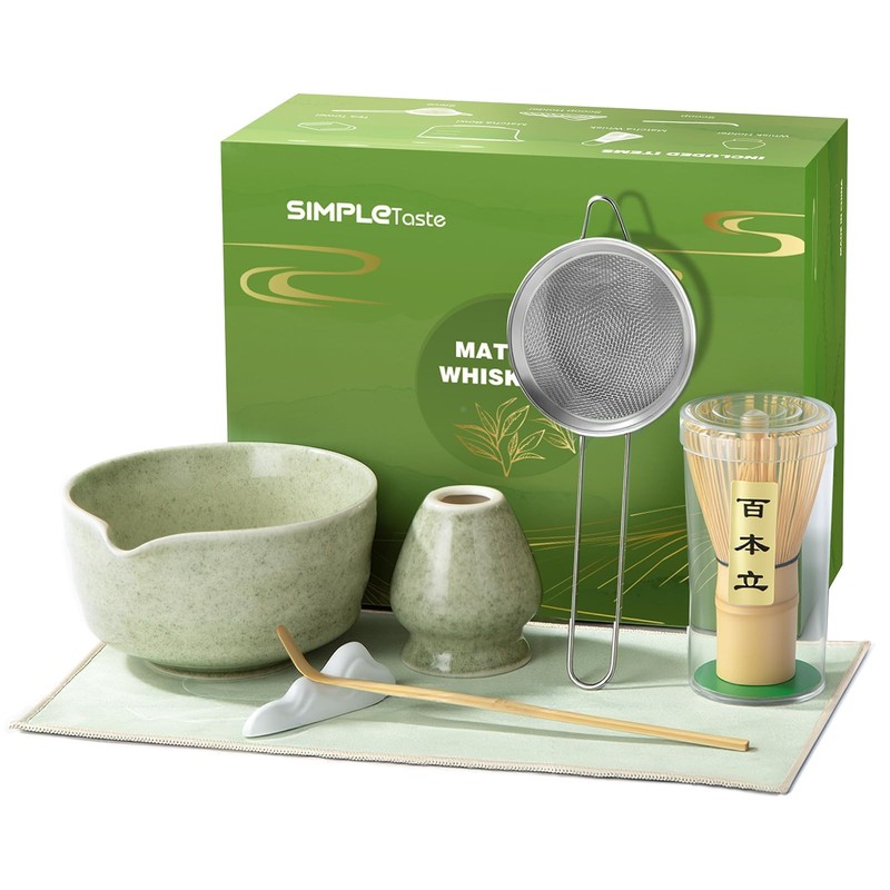 Matcha Whisk Set, 7 Pcs Ceramic Matcha Kit Includes Bowl, Whisk and Holder, B…