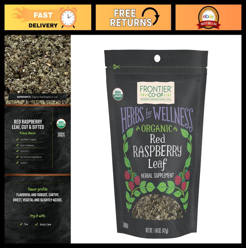Organic Red Raspberry Leaf Cut & Sifted Tea – Caffeine Free Herbal Blend 1.48oz