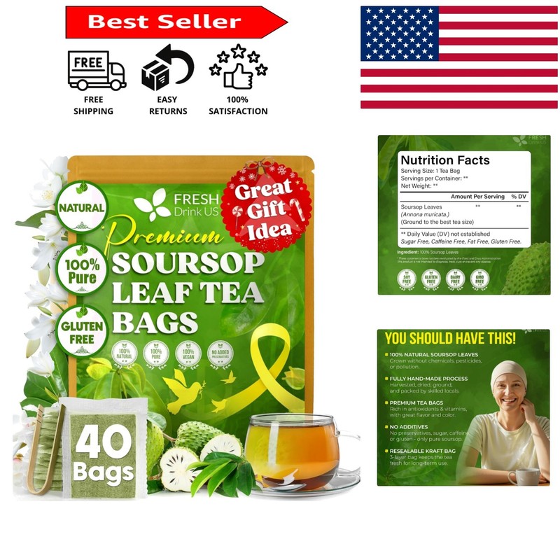 Handmade 40 Count Soursop Tea Bags – 100% Natural, Caffeine & Gluten Free