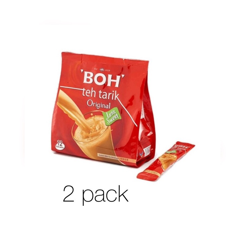 2 Pack BOH Plantation TEH TARIK Less Sweet 12 Packet 30g each Malaysia Tea