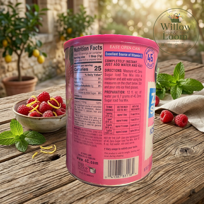 4C Zero Sugar Raspberry Iced Tea Mix 28.4oz Natural Raspberry Flovor 45 Quarts gallery