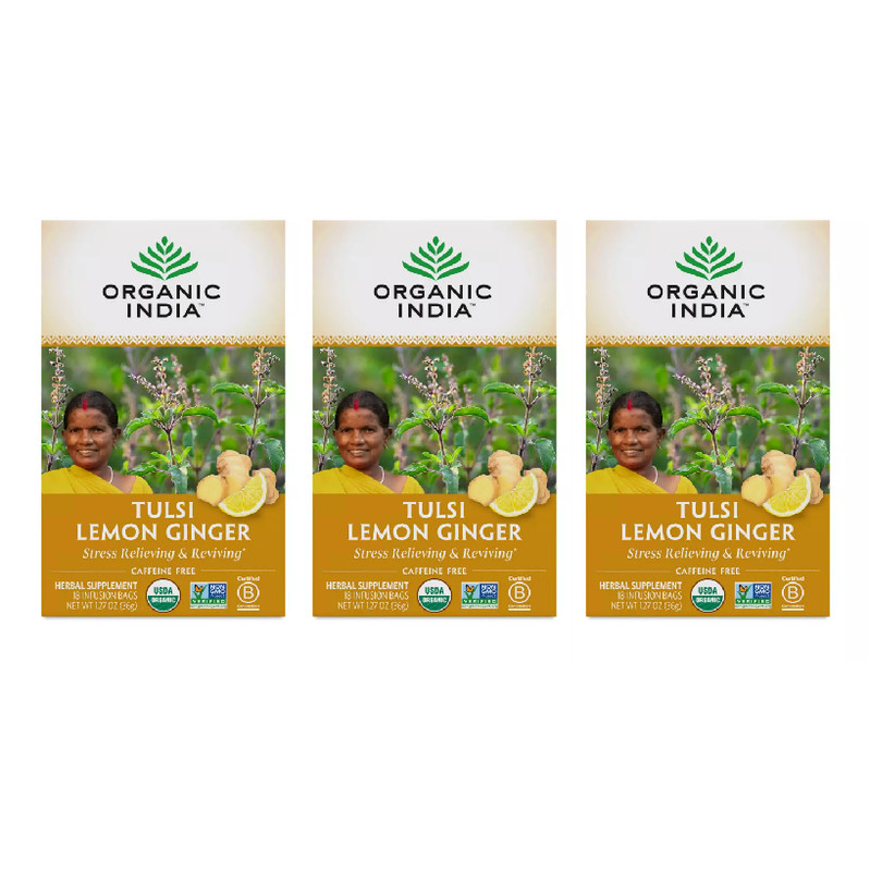 Organic India Tulsi Lemon Ginger Tea 18 count (pack of 3)