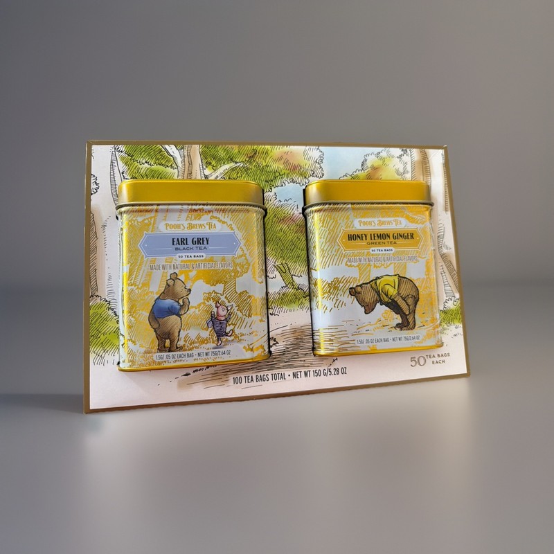 Pooh’s Brews Tea Gift Set Earl Grey & Honey Lemon Ginger — 2X 50 Bags Tins new